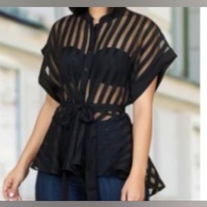Black see through buttoned blouse